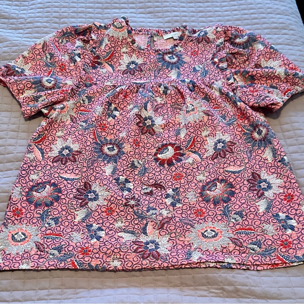 LOFT Pink and Blue Floral Blouse